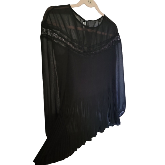 ZARA Pleated Chiffon Peasant Semi Sheer Top Size Small - Picture 3 of 6